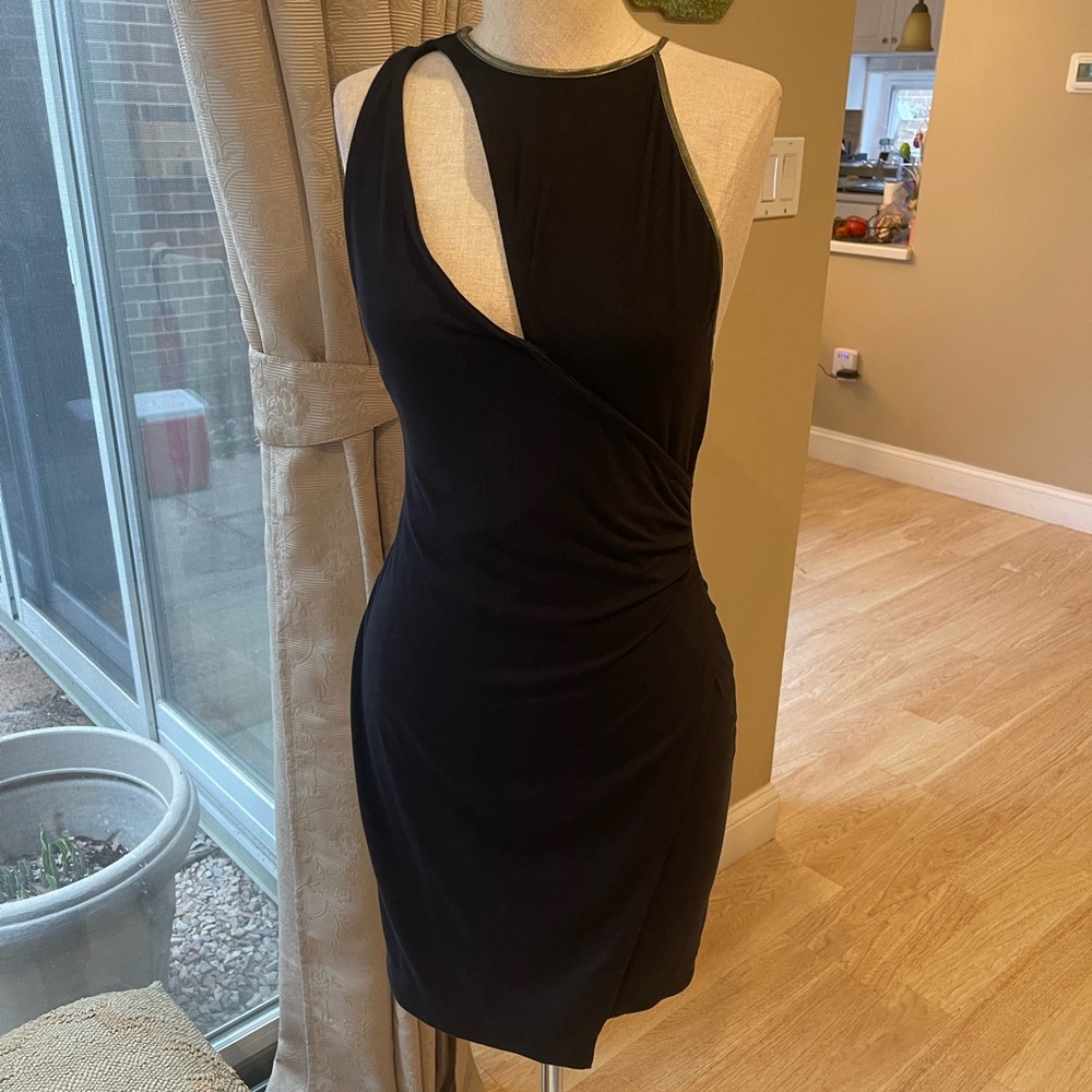 Free People Black Cutout Body-con Dress with Metallic Gold Trim